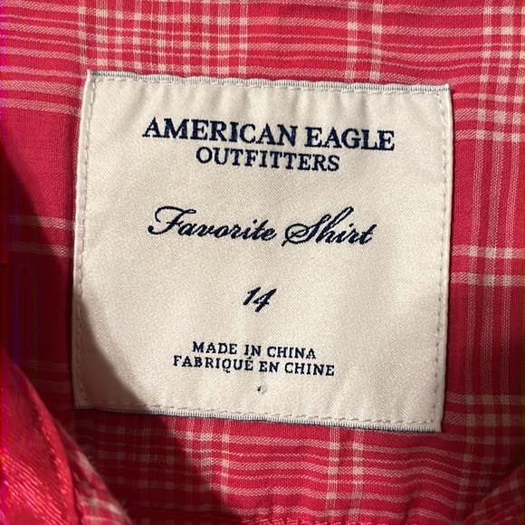 American Eagle 3/4 sleeves button up top pink/white size 14 - Picture 3 of 3